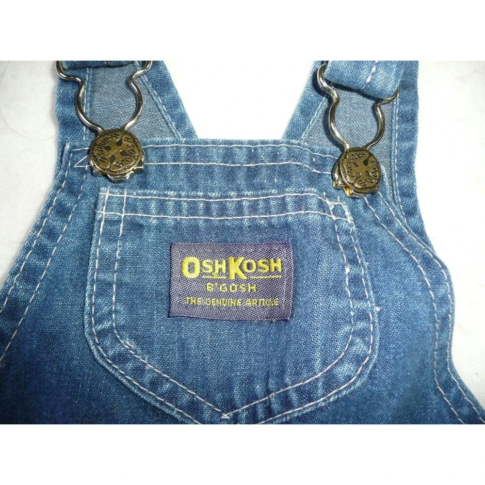 Vtg. OSHKOSH B'GOSH Blue Denim Plaid Overalls Size 24 Months Made in USA